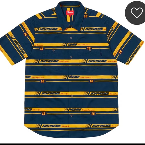 Supreme Navy and Yellow Striped Shirt racing work shirt